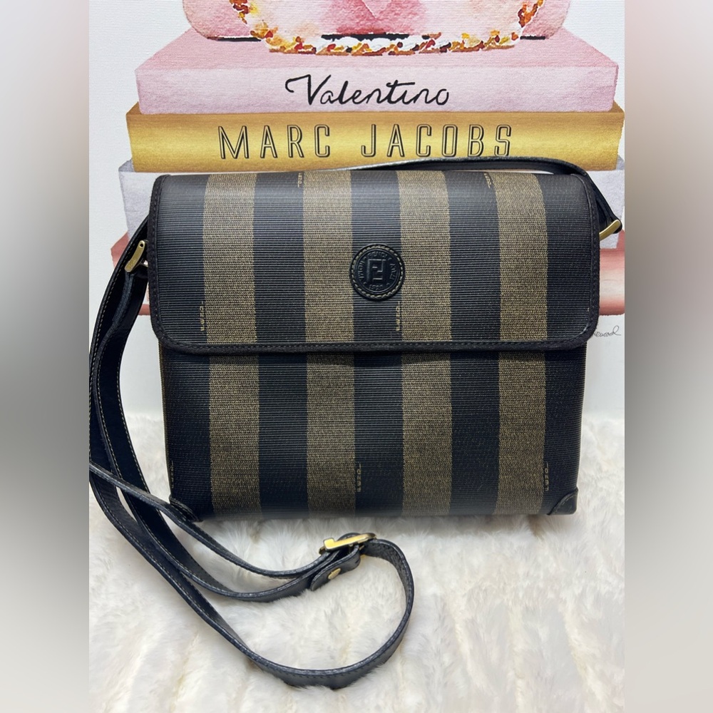 Fendi Black and Brown Striped Crossbody Bag